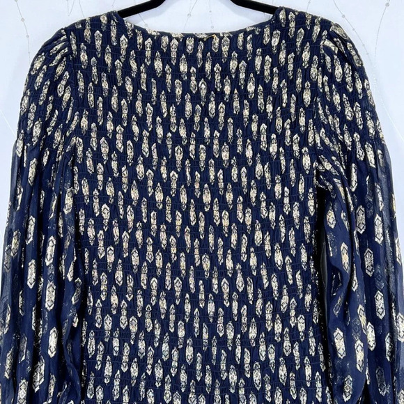 LoveShackFancy Scarlett Dark Navy Gold Smocked Mini Dress $375 - Picture 9 of 10